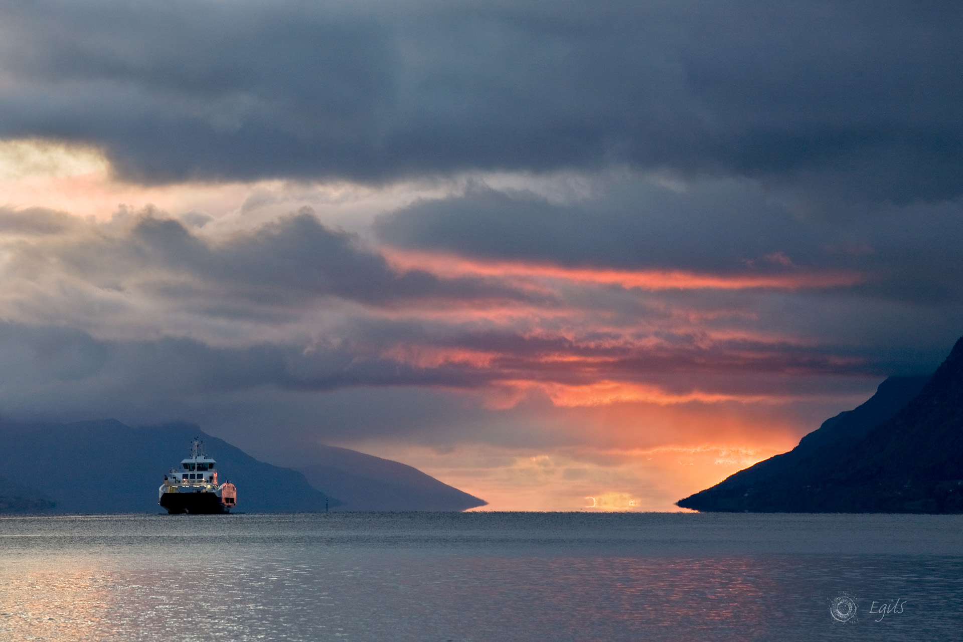 Ferry on the Molde fjord, Norway. Ferje. Molde. Moldefjorden.